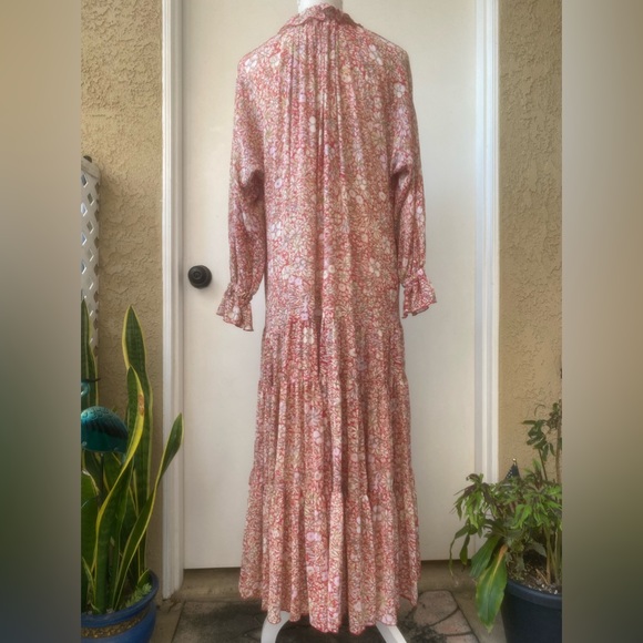 free people feelin groovy red floral long sleeve sheer tiered maxi dress sz s - Picture 7 of 13